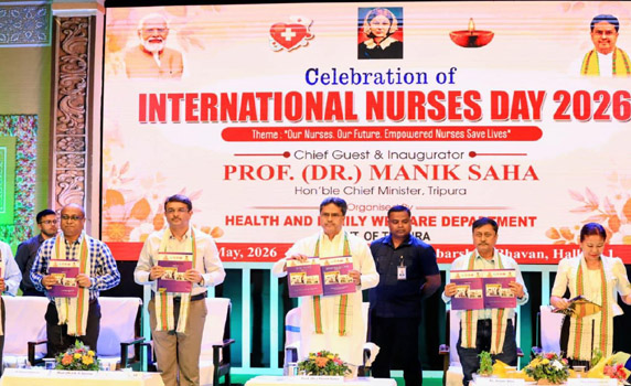 Tripura CM Dr. Manik Saha joins Int’l Nurses Day event in Agartala.